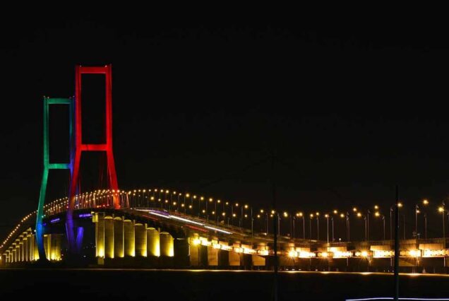 Suramadu bridge at night in Surabaya